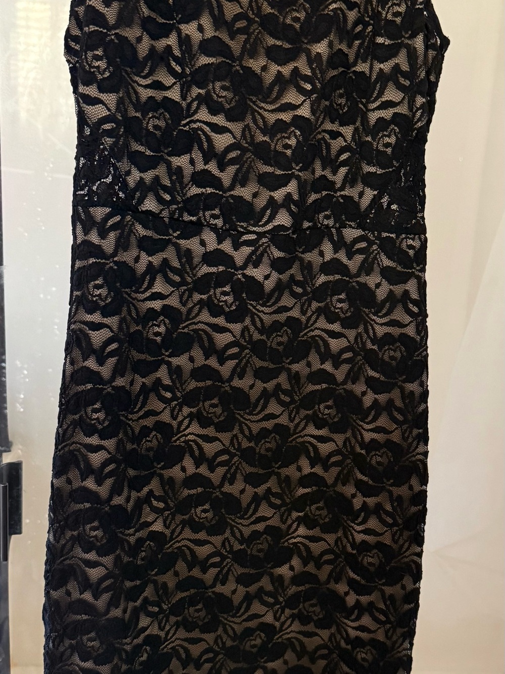 Soprano Black Lace Midi Dress with Nude Lining